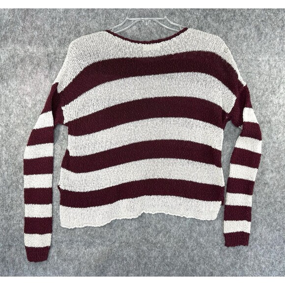 Hollister Cropped Sweater M Red White Stripe Roll Neck Loose Knit Distressed Y2K - Picture 5 of 12